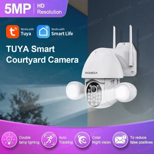 inqmega wifi 5mp 3mp tuya floodlight courtyard lighting camera ai mobile detection outdoor security protection cctv camera free global shipping