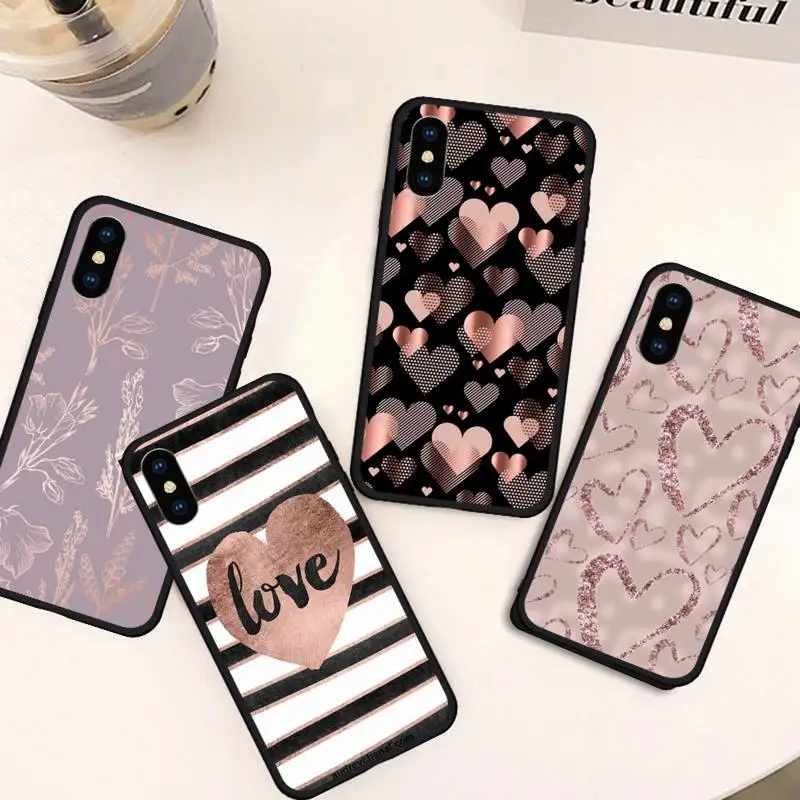 

Love Heart Gold Rose Marble Stripes Phone Case for iPhone 11 12 mini pro XS MAX 8 7 6 6S Plus X 5S SE 2020 XR