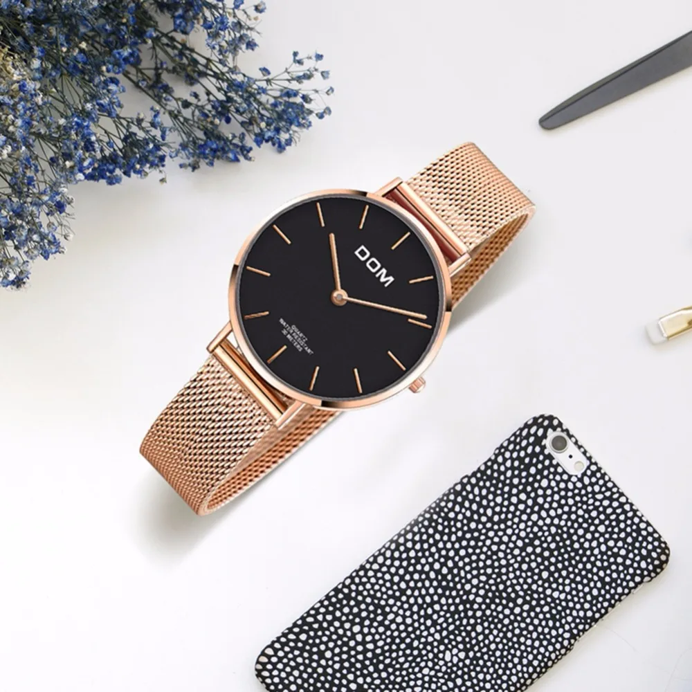 Часы DOM женские кварцевые брендовые Роскошные водонепроницаемые деловые