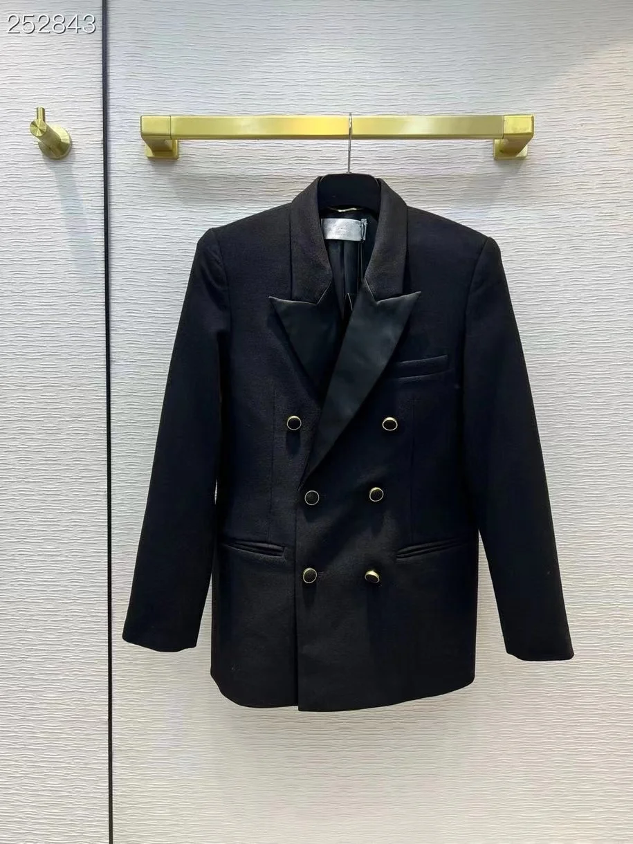 

Fyion Fashion Women Black Blazer Jackets 2022 Spring Runway Luxury European Design Party Style Double Breasted Women Coat