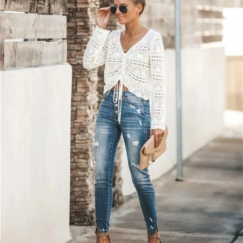 

hollow Vintage white out knitted sweater women Casual batwing sleeve backless autumn pullover Loose winter work jumpers