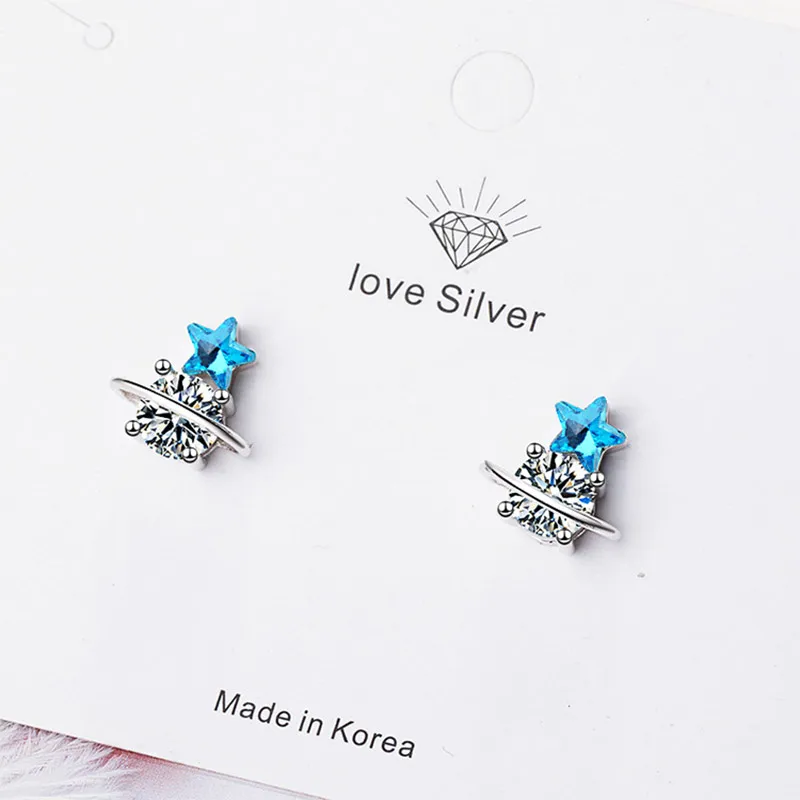 Bague Ringen серьги, ювелирные изделия с голубыми кристаллами океана, маленькая звезда, серьги с кисточками для женщин, 925 пробы серебряные ювелирные изделия, лучший подарок