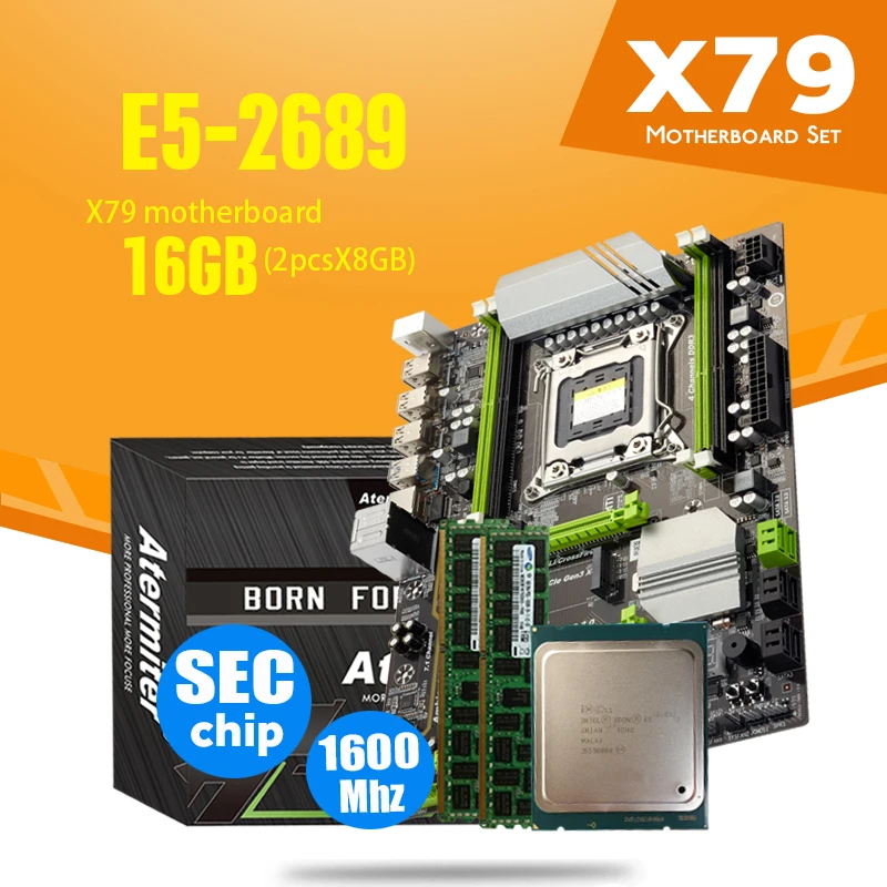 Atermiter X79 Turbo материнская плата LGA2011 ATX Combos E5 2689 CPU 2шт x 8 ГБ = 16 DDR3 RAM 1600 МГц PC3 12800R PCI E NVME M.2 SSD|Материнские платы| |