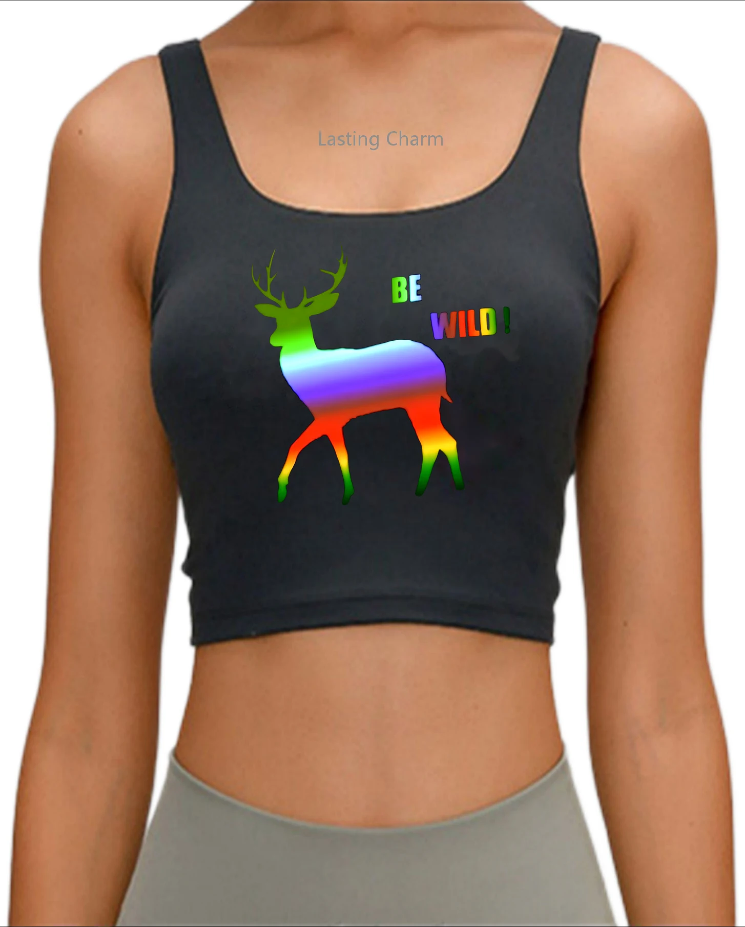 

Women's sport top Animal wild colorful deer print crop top