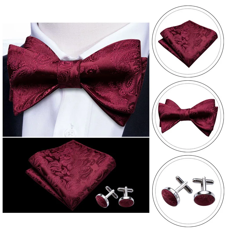 Мужской галстук-бабочка для мужчин шелковый красный платок Пейсли запонки