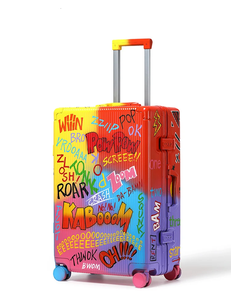 Fashion Graffiti Suitcase Spinner Aluminum Frame Hardside Travel Suitcase On Wheel Travel Bags Trolley Luggage Bag 20