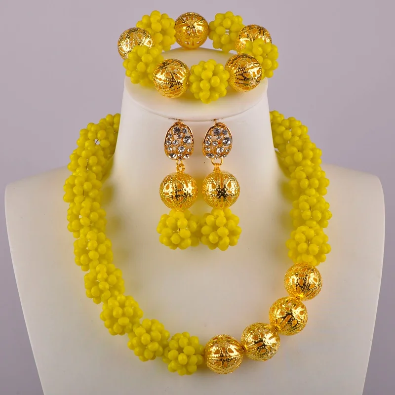 Непрозрачное желтое ожерелье комплект ювелирных изделий Африканские свадебные