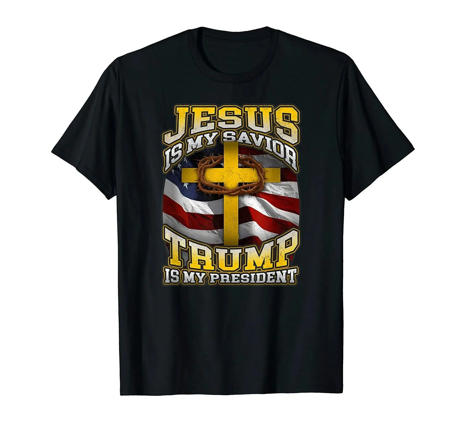 

Christian Patriotic Jesus Is My Savior Trump Is My President T-Shirt Funny Gift Cotton Short Sleeve O-Neck Men's T Shirt S-3XL