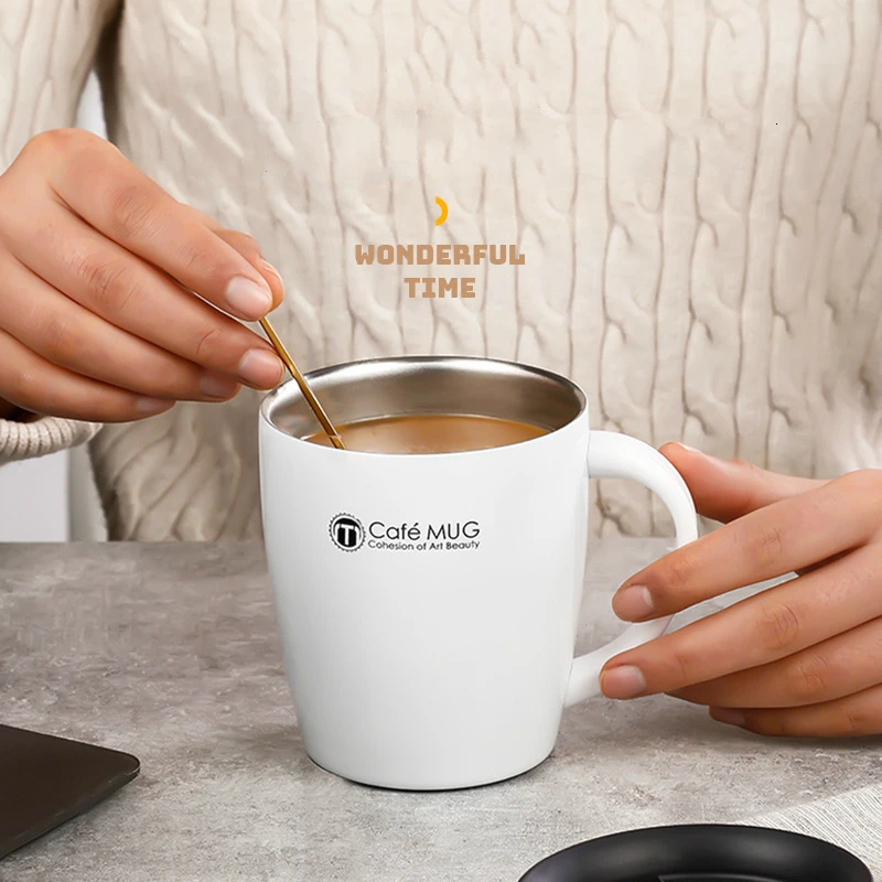 Двухслойная чашка для кофе вакуумная офиса в скандинавском стиле термос с