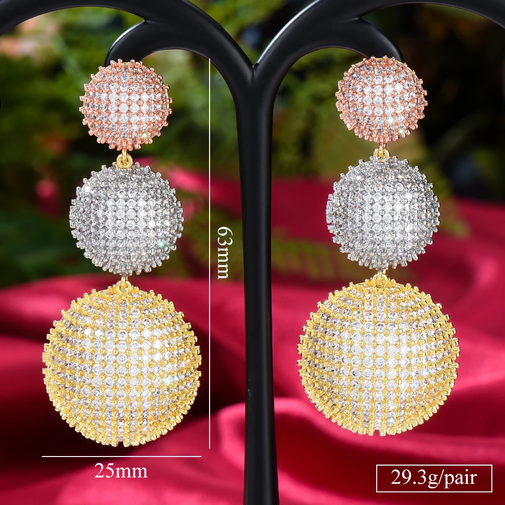 

New 62mm Luxury Popular Round Ball Drop Earrings Mirco Paved Cubic Zircon Naija Wedding Earring Fashion Jewelry korean fashion