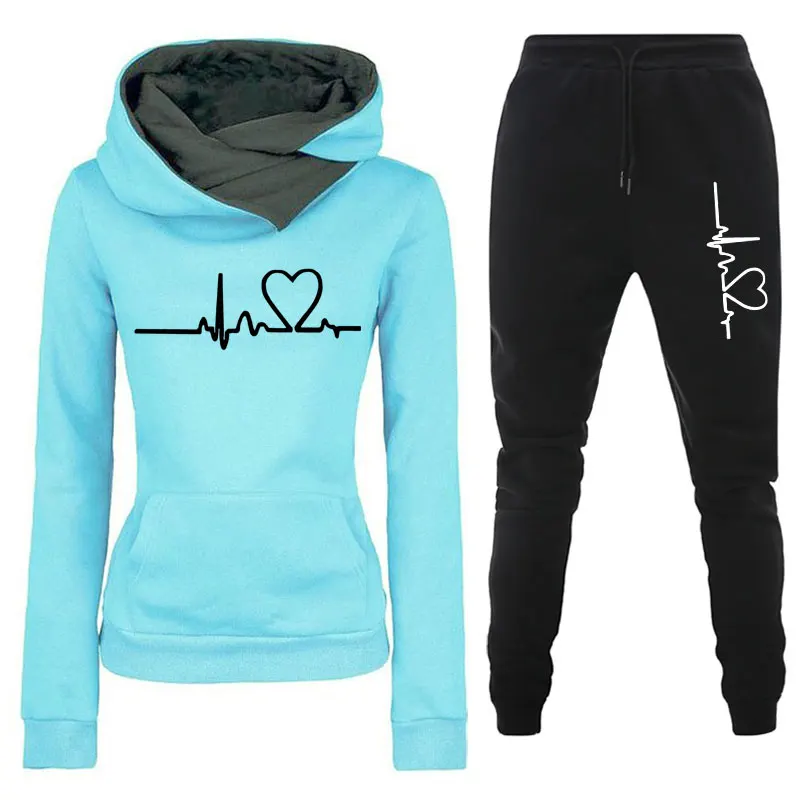 

Женский свитер с капюшоном, черные брюки, костюм на осень и зиму, однотонные повседневные брюки, длинный спортивный костюм, повседневная оде...