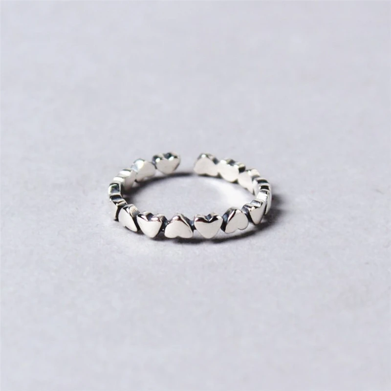 

Heart Retro Creative Silver Color Elegant Temperament Personality Fashion Female Resizable Opening Rings SRI075