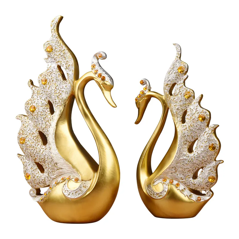 

Европейский смолы Золотой лебедь пара свадебные украшения дома гостиной настольные статуэтки ремесла отель офисный Настольный мебели укр...