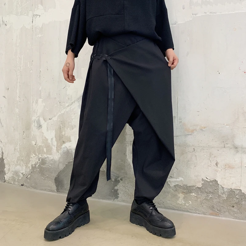 Брюки султанки мужские с лентами свободные повседневные штаны перекрестными