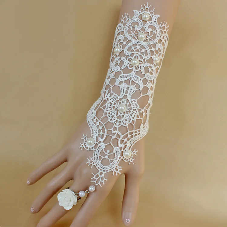 

Fingerless Lace Wedding Gloves New Hot Sale Fashion White Ivory Bride Bridal Gloves With Ring Bracelet