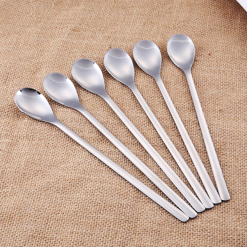 6 шт Нержавеющая сталь ложка ложки с длинной ручкой Кофе набор чайных ложек