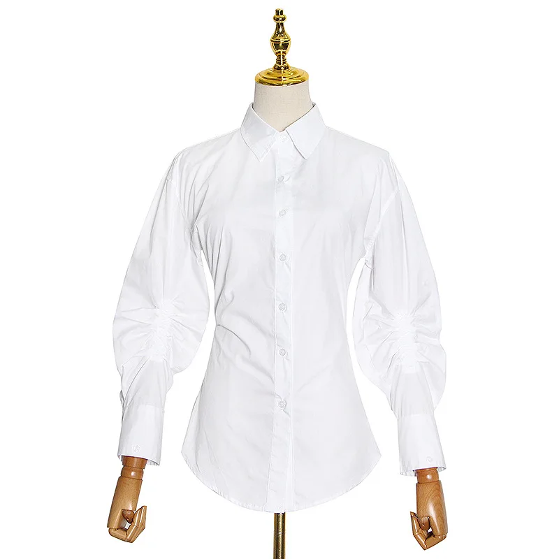 

Casual simple shirt autumn new fashion temperament lapel row buckle design slim solid color shirt