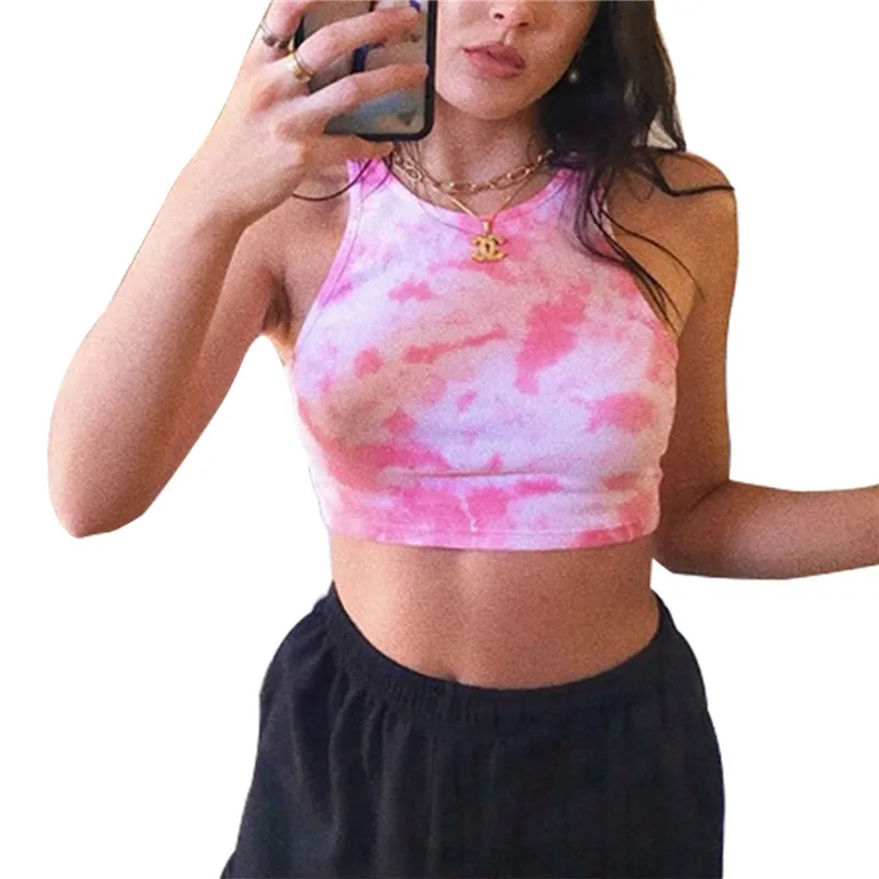 

Y2k Aesthetic Crop Top Corset Tank Top Tie-Dye Print Print Round Neck Sleeveless Crop Tops Short Vest Summer