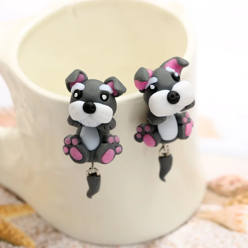 Евро-американский стиль милые трехмерные мягкие керамические серьги с животными