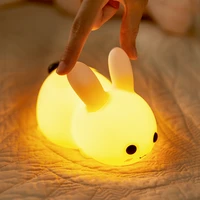 touch rabbit night lights silicone dimmable usb rechargeable creative cute cartoon stepless dimming ambient light ornaments b