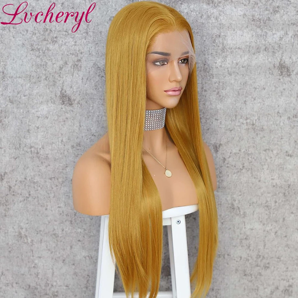 Парики Lvcheryl из волокон футуристиа светло желтого цвета на сетке 13x6 термостойкие