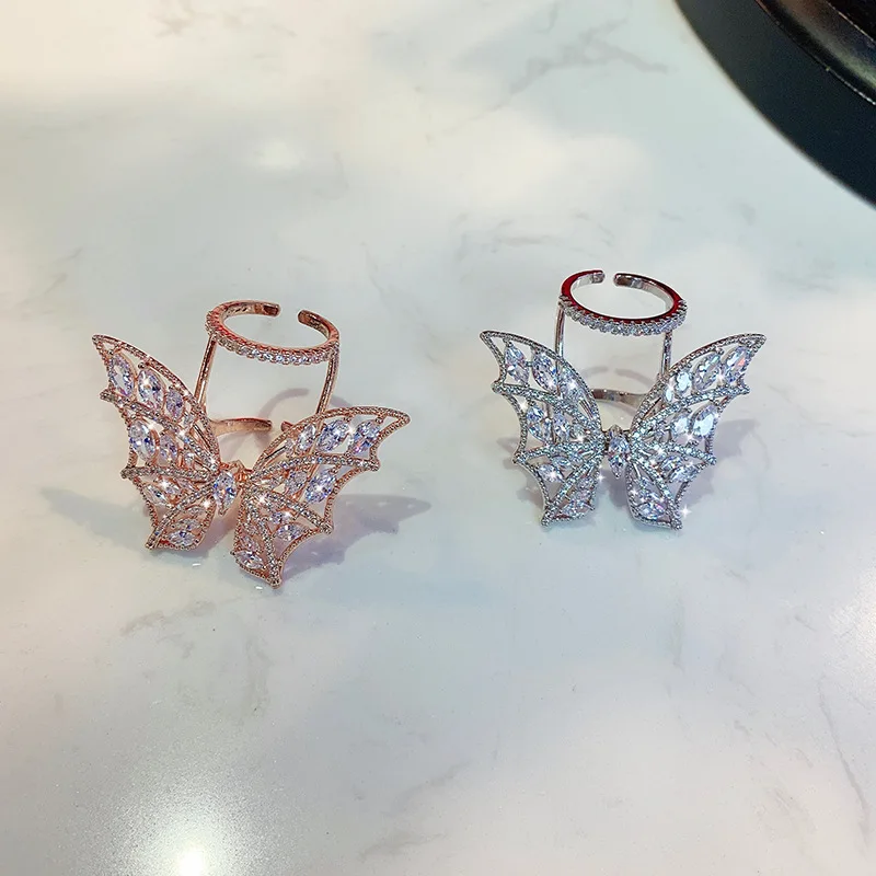 

New Design Fashion Jewelry Opening high-end set of Zircon Butterfly Ring Luxury sparkling ladies cocktail party adjustable ring