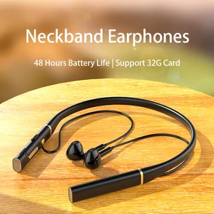 sports neckband earphones bluetooth wireless headphones 48 hours standby with memory card microphone for xiaomi apple samsung free global shipping