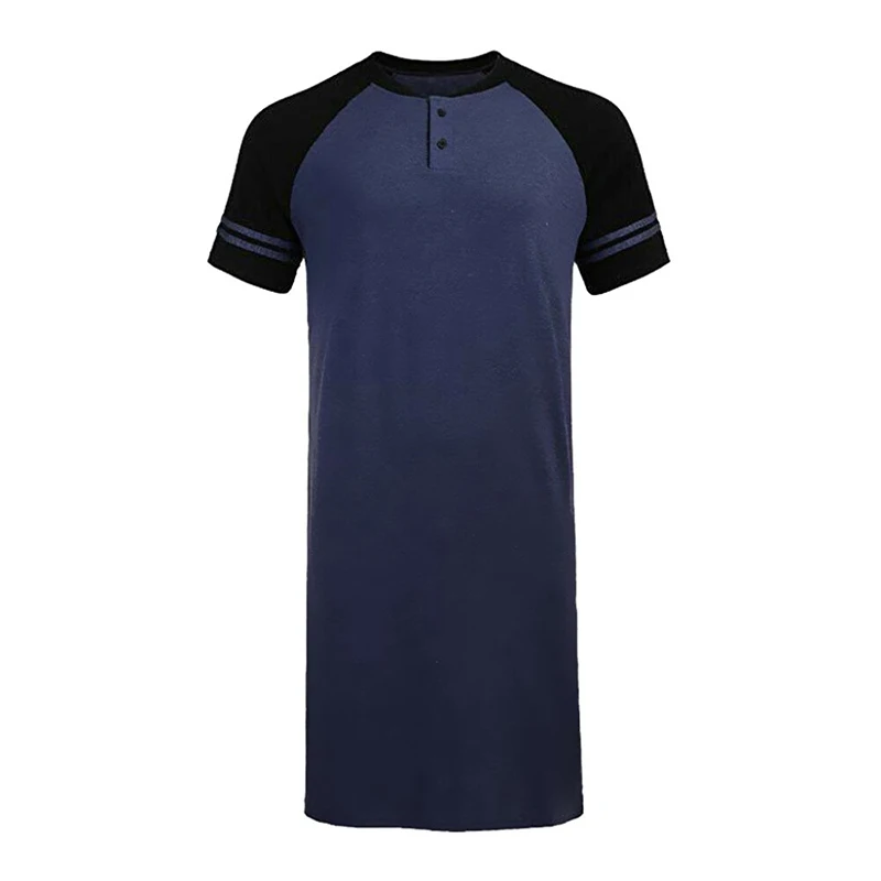 

Men Pullover Color Patchwork Short Sleeve Casual Tops Sleepwear for Men Button Long Pajama Nightshirt Sleep Tops