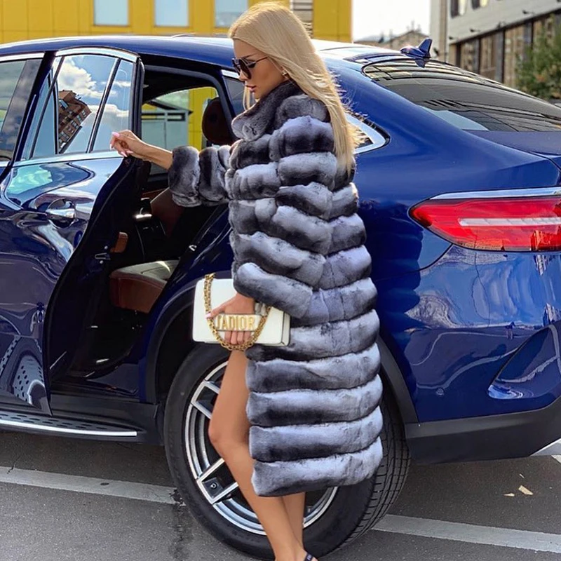 High Quality Real Fur Coat 2022 New Winter Whole Skin Genuine Chinchilla Color Rex Rabbit Fur Jacket Stand Collar Luxury Outwear