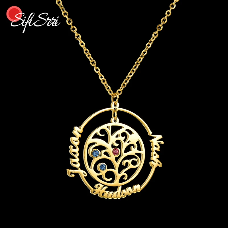 

Ожерелье Sifisrri с именем на заказ, из нержавеющей стали, с древом жизни, персонализированные ожерелья с буквой для женщин, детей, рождественск...