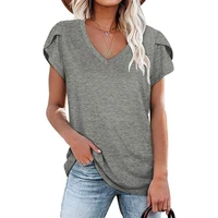 new 2021 fashion womens t shirts spring summer european solid color v neck short sleeved t shirt tops womens loose top
