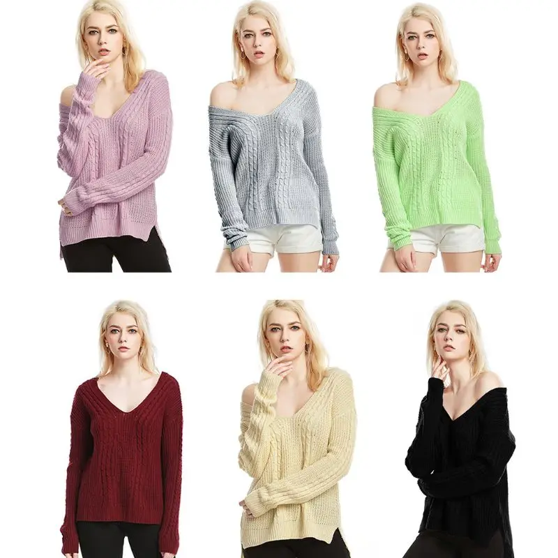 Женский трикотажный свитер с длинным рукавом однотонный Асимметричный пуловер
