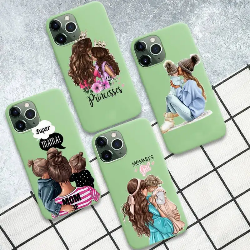 

Super Mama Girl Mom Boy Baby Phone Case For Iphone 6 6s 7 8 Plus XR X XS XSmax 11 12 Pro Mini Max Candy Green Silicone Cover