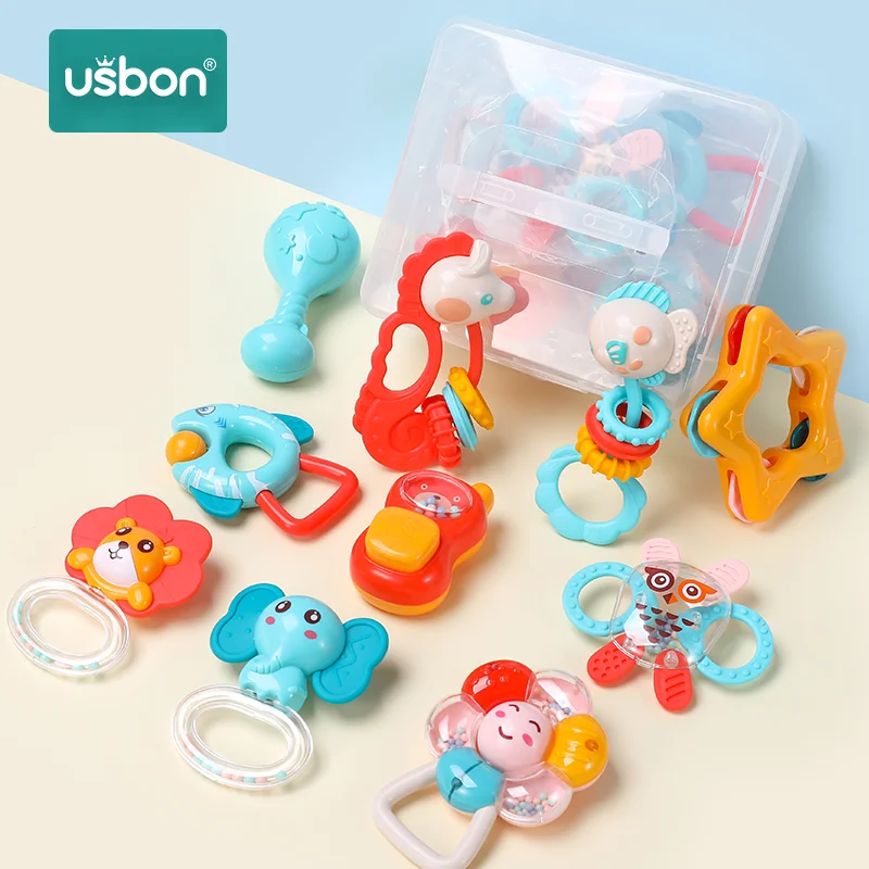 Usbon 5-12 шт./компл. набор красочных детских погремушек Монтессори игрушки для