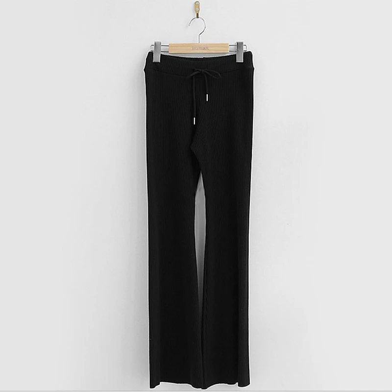 

New Spring Autumn Flare Tight Trousers Women Mid Waisted Wide Leg Pants Jogging Streetwear Casual Pants