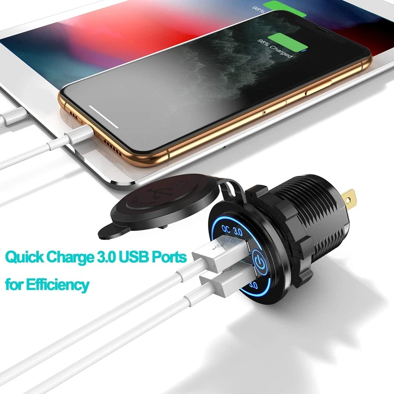 Quick Charge 3.0 Dual USB Car Charger 12V 36W Fast with Switch for Boat Motorcycle Truck Golf Cart | Автомобили и мотоциклы