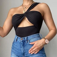 one shoulder corset women tops summer hollow out knot cropped purple tank tops sexy solid vest fashion clothes woman 2021