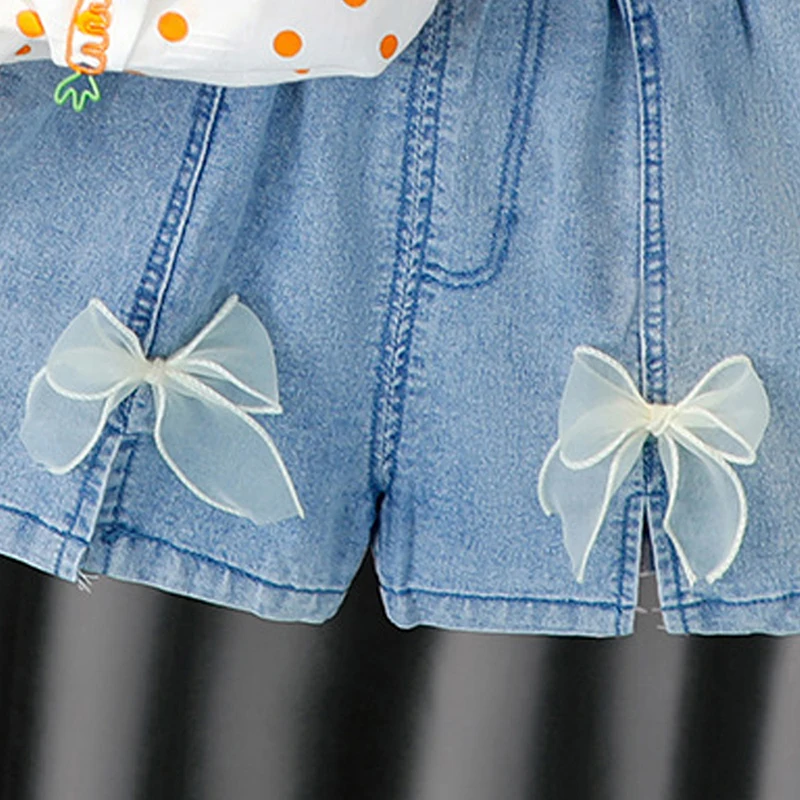

Melario Polka Dot Baby Girls Set Ruffles Cute Baby Outfits New Blouses Denim Bow Shorts 2pcs Costumes Kids Casual Clothes 0-4Y
