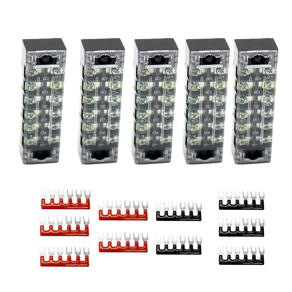 

dolity 5 Pieces 600V 15A 6 Positions Barrier Strips Dual Row Screw Terminal Blocks