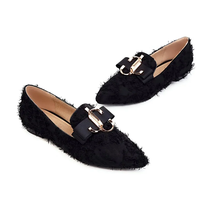 Большой размер Обувь с острым носком Летняя женская обувь на плоской подошве |