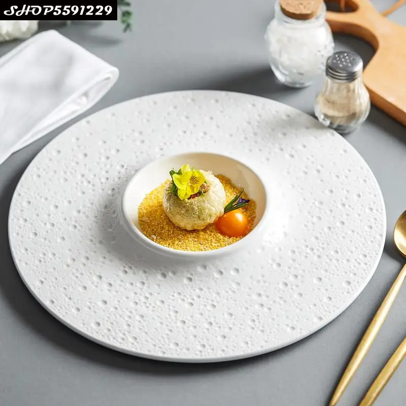 

European White Ceramic Western-style Steak Plate High-end Dinner Plate Household Round Main Course Dessert Fruit Plate Tableware