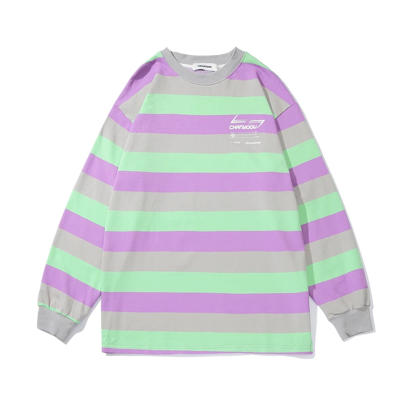 Мужские футболки с длинным рукавом в винтажном стиле полоску из чистого хлопка