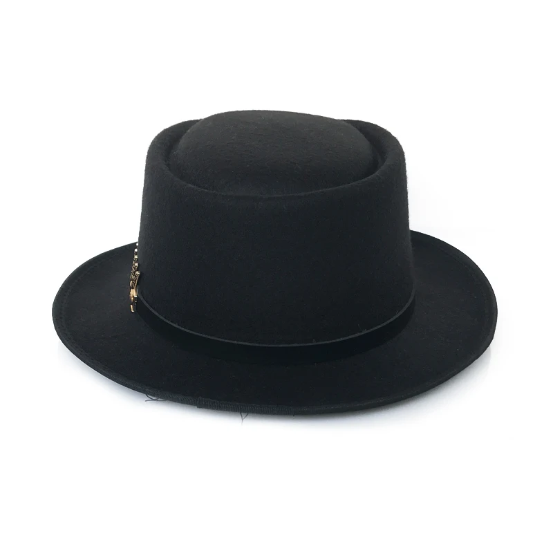 YY золотой пояс с перьями Fedora шляпа для мужчин плоский Топ шляпы Трилби для женщин свиной пирог джаз шляпа Классическая церковная Кепка FD19040