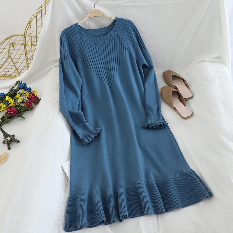 SINGRAIN женское платье русалки большого размера зимнее вязаное труба Повседневное