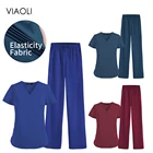 Топы с коротким рукавом и V-образным вырезом, Рабочая форма с карманами, блузка, брюки, комбинезоны, униформа медсестры, клиническая одежда для зоомагазина, униформа медсестры, женская