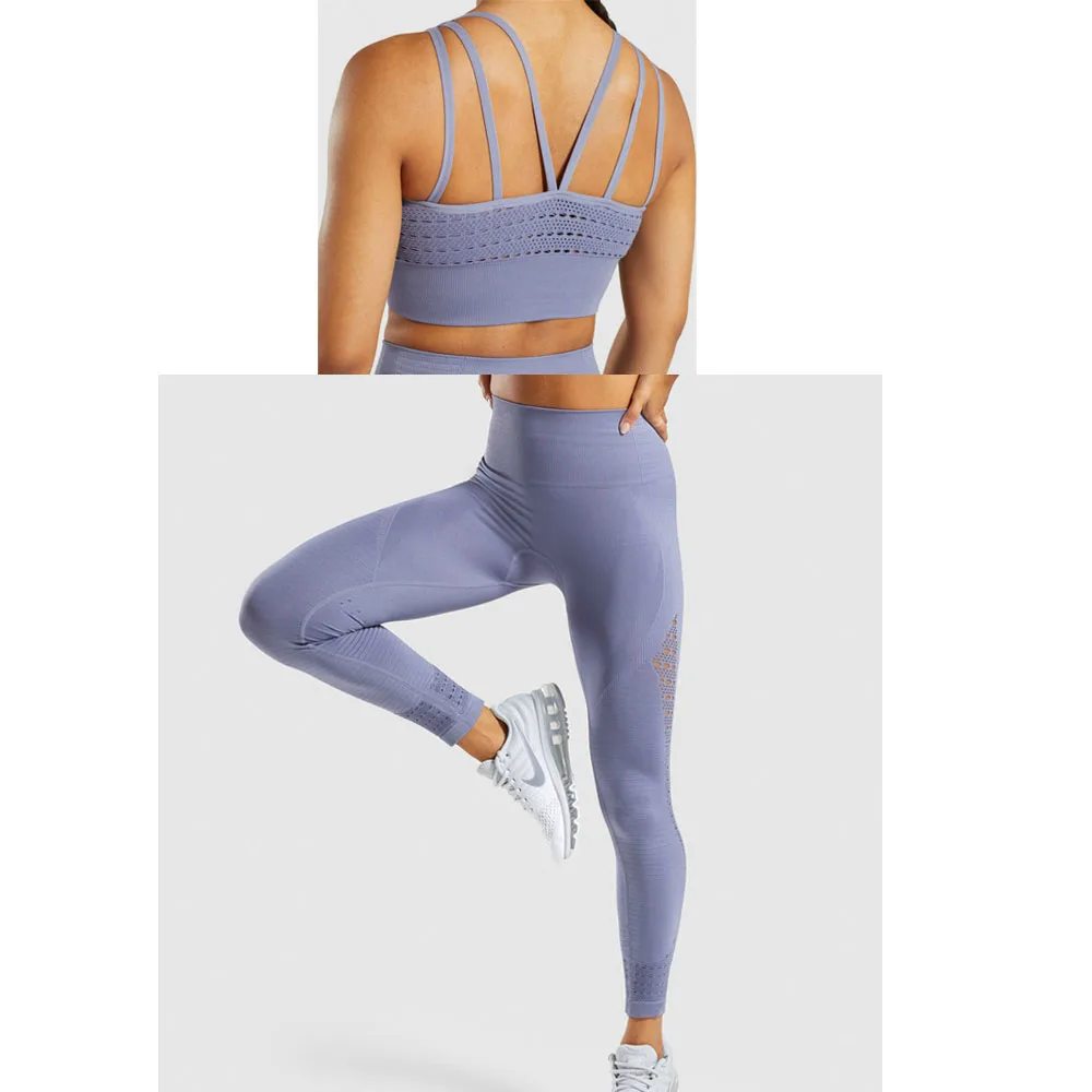 steel blue Бесшовный комплект для йоги, женская одежда для фитнеса, спортивная одежда, женские леггинсы для спортзала, мягкий пуш-ап спортивный бюстгальтер на бретелях, сексуальные спортивные костюмы - Цвет: steel blue