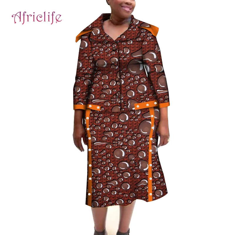 

African Women Coat and Skirt Suit Fashion Spring Clothing African Wax Cotton Beautiful Lady Skirt Sets WY6664