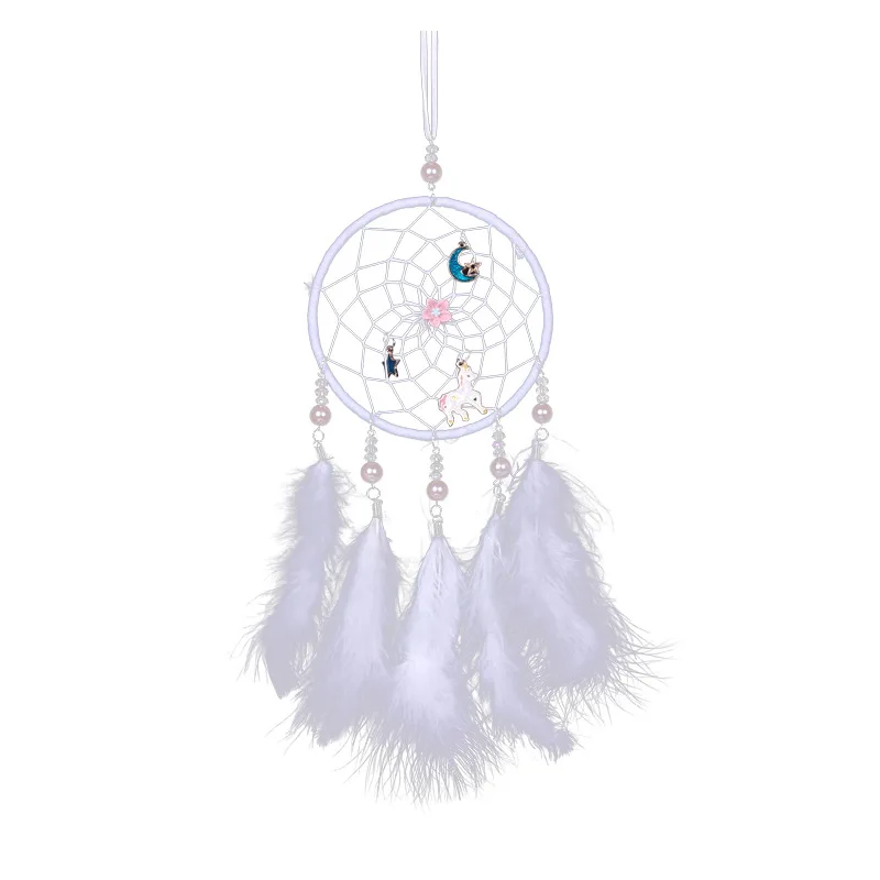 

Kawaii Dreamcatcher Kids Star Moon Flower Pendants Indian Feather Artificial Pearl Nursery Room Wall Hanging Decoration DC22