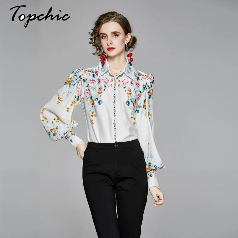 

Vintage Floral Printed Blouses Womens 2020 Spring Autumn Full Sleeves Runway Tops For Women