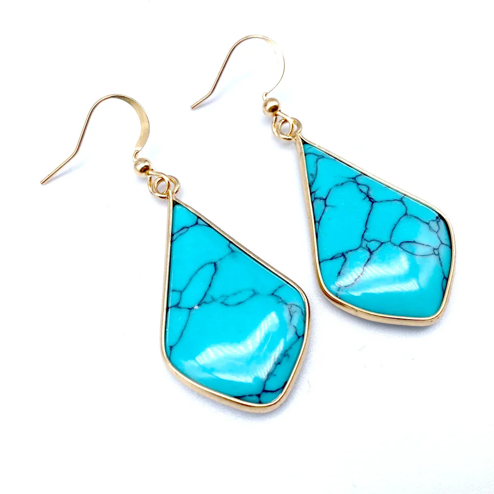 Ромбовидная капля серьги из натурального камня геометрические медные розовые